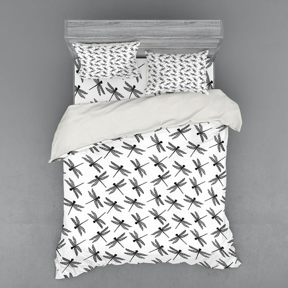 Ambesonne Black and White Bedding Set 4 Pcs, Sketch Wings, Queen, Black and White