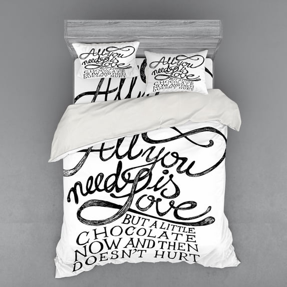 Ambesonne Black and White Bedding Set 4 Pcs, Word, Queen, White Black