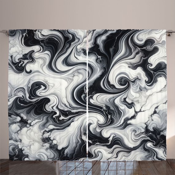 Ambesonne Black and White Curtains 2 Panel Set, Abstract Art Marble, 108" x 96", Pale Grey and Dark Grey