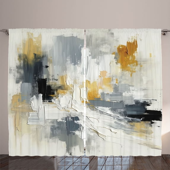 Ambesonne Black and White Curtains 2 Panel Set, Abstract Details, 108" x 63", Blue Grey Amber Coconut