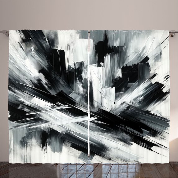Ambesonne Black and White Curtains 2 Panel Set, Bold Abstract Art, 108" x 108", Dark Blue Grey
