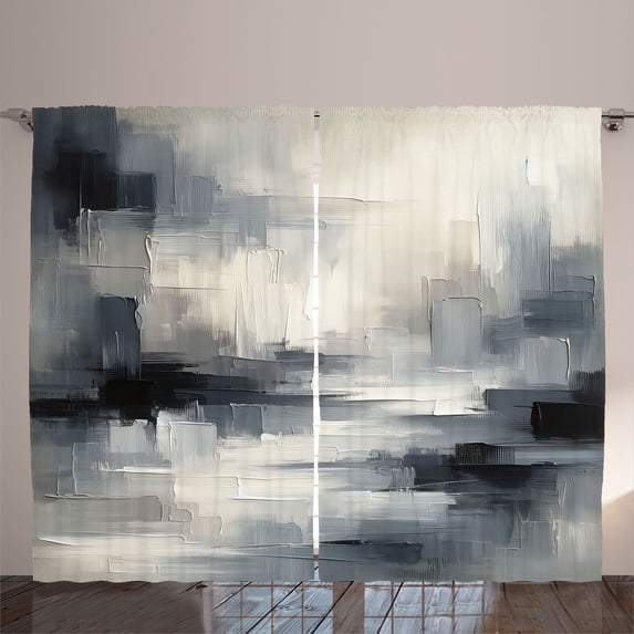 Ambesonne Black and White Curtains 2 Panel Set, Grunge Modern Art, 108" x 108", Eggshell Blue Grey