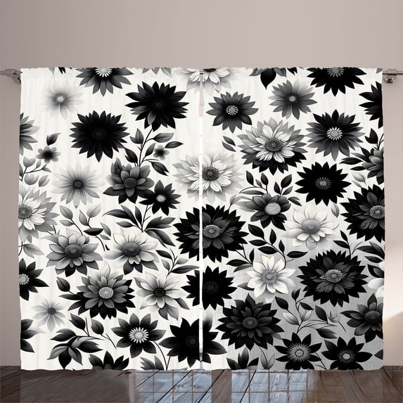 Ambesonne Black and White Curtains 2 Panel Set, Romantic Monochrome, 108" x 96", Charcoal Grey Off White