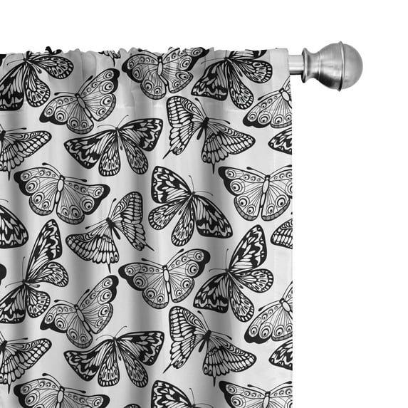 Ambesonne Black and White Curtains, Abstract Fauna, Pair of 28"x84", Black White