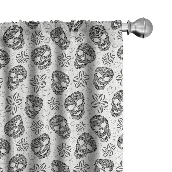 Ambesonne Black and White Curtains, Abstract Skulls, Pair of 28"x84", White and Black