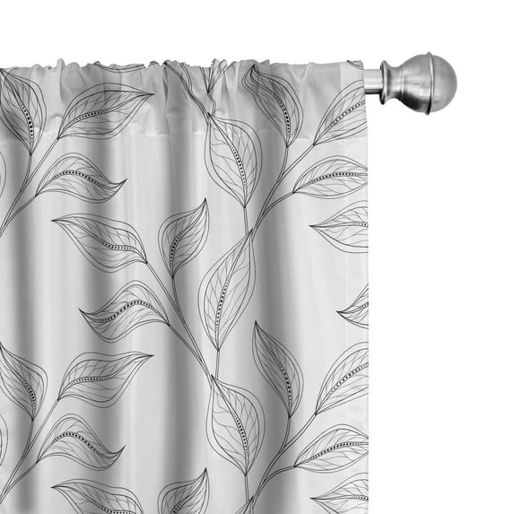 Ambesonne Black and White Curtains, Boho Leaves, Pair of 28"x95", Black White