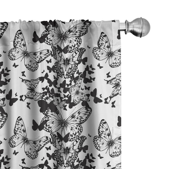 Ambesonne Black and White Curtains, Butterfly Motif, Pair of 28"x84", Black White