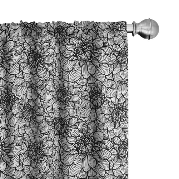 Ambesonne Black and White Curtains, Dahlia Botany, Pair of 28"x84", Black White
