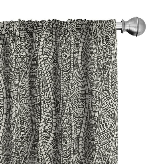 Ambesonne Black and White Curtains, Ethnic Ornament, Pair of 28"x63", Black White