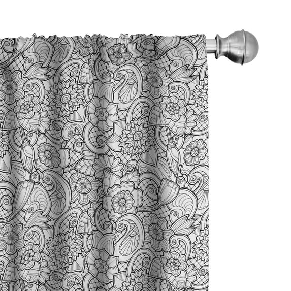 Ambesonne Black and White Curtains, Floral Paisleys, Pair of 28"x84", Black White