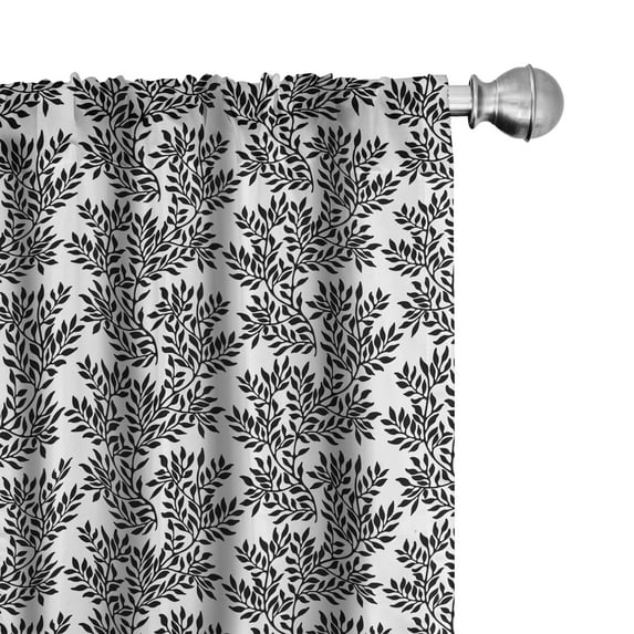 Ambesonne Black and White Curtains, Foliage Plant, Pair of 28"x95", Black White