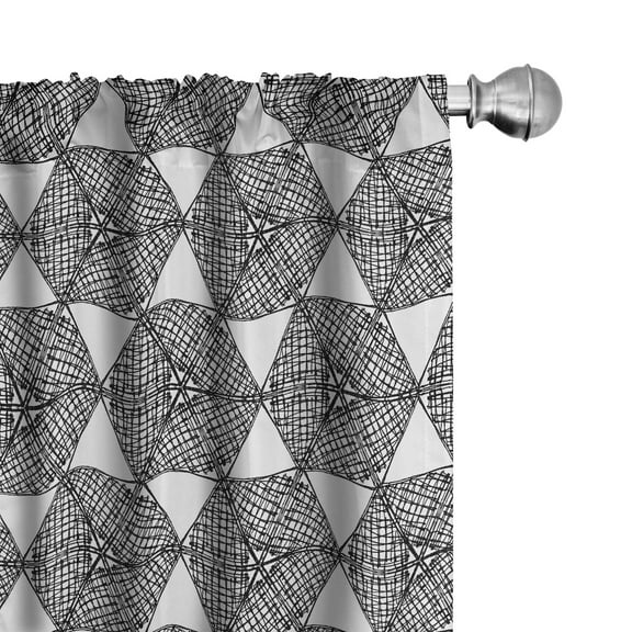 Ambesonne Black and White Curtains, Geometric Shape, Pair of 28"x63", Black and White