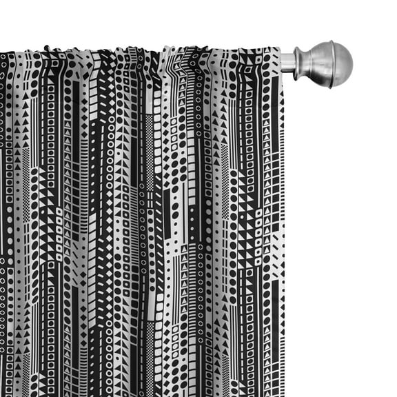 Ambesonne Black and White Curtains, Geometrical, Pair of 28"x84", Black White