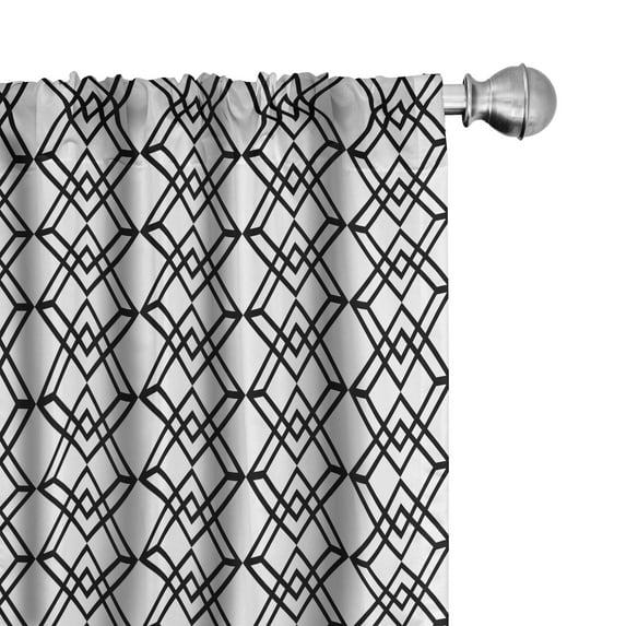 Ambesonne Black and White Curtains, Interlace Squares, Pair of 28"x84", White Black