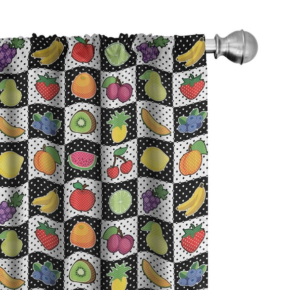Ambesonne Black and White Curtains, Kitchen Fruits, Pair of 28"x63", Multicolor