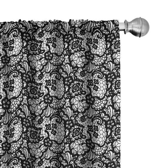 Ambesonne Black and White Curtains, Lacy Inspirations, Pair of 28"x84", Black White