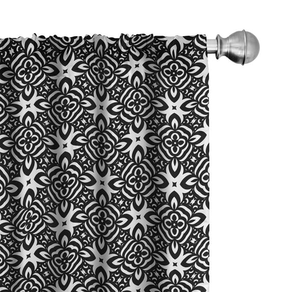 Ambesonne Black and White Curtains, Monochrome Details, Pair of 28"x84", Black White