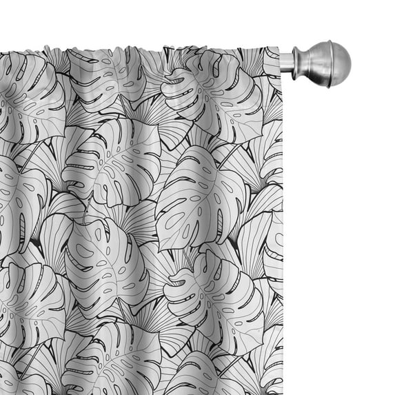Ambesonne Black and White Curtains, Palm Leafage, Pair of 28"x63", Black White