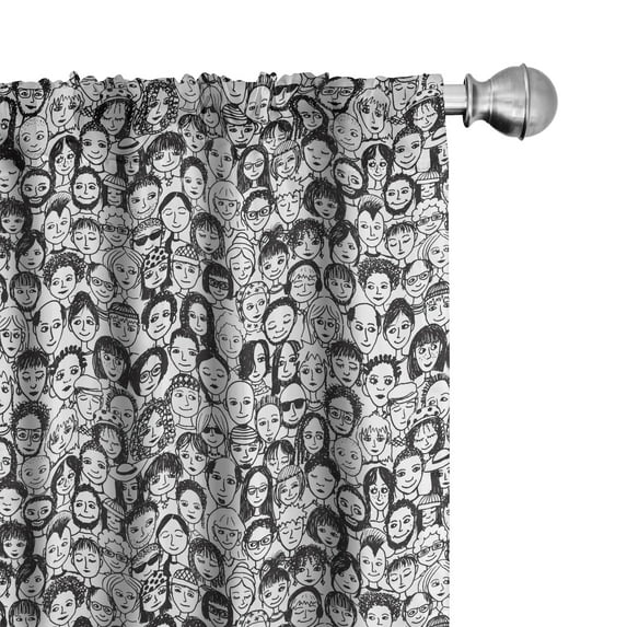Ambesonne Black and White Curtains, People Portrait, Pair of 28"x84", Black White