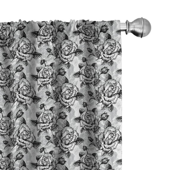 Ambesonne Black and White Curtains, Romantic Soulful, Pair of 28"x63", Pale Grey Black White
