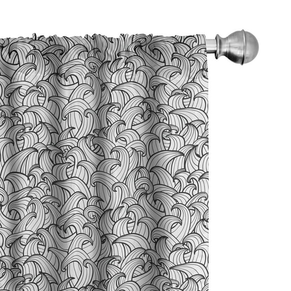 Ambesonne Black and White Curtains, Sea Storm Waves, Pair of 28"x95", Black White