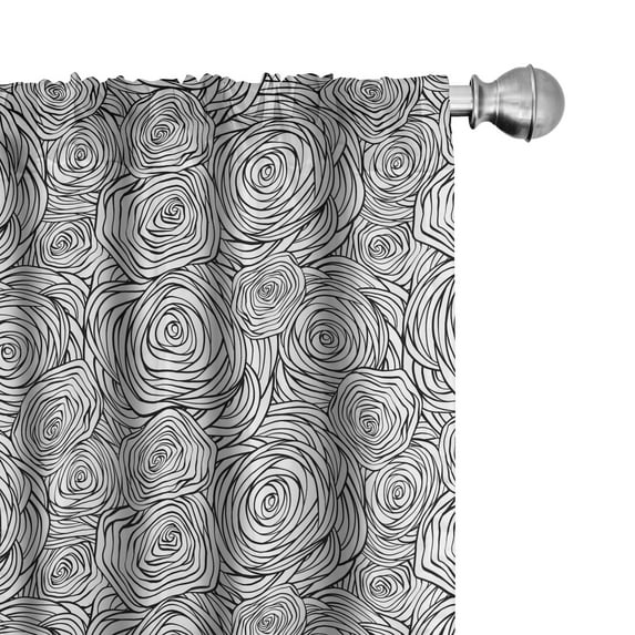 Ambesonne Black and White Curtains, Spiral Roses, Pair of 28"x63", Black White