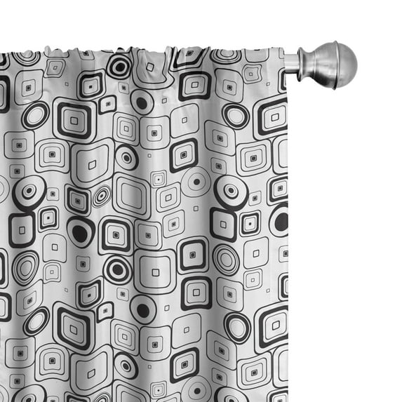 Ambesonne Black and White Curtains, Squares Circles, Pair of 28"x84", Black White