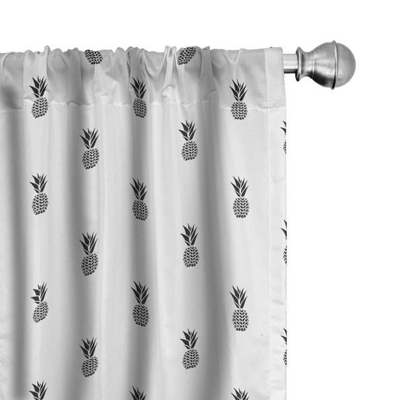 Ambesonne Black and White Curtains, Tropic Pineapples, Pair of 28"x63", White and Black