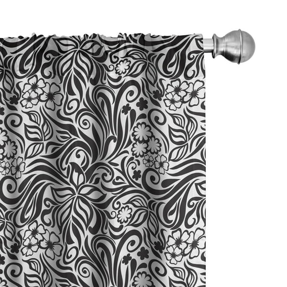 Ambesonne Black and White Curtains, Western Floral, Pair of 28"x63", Black White