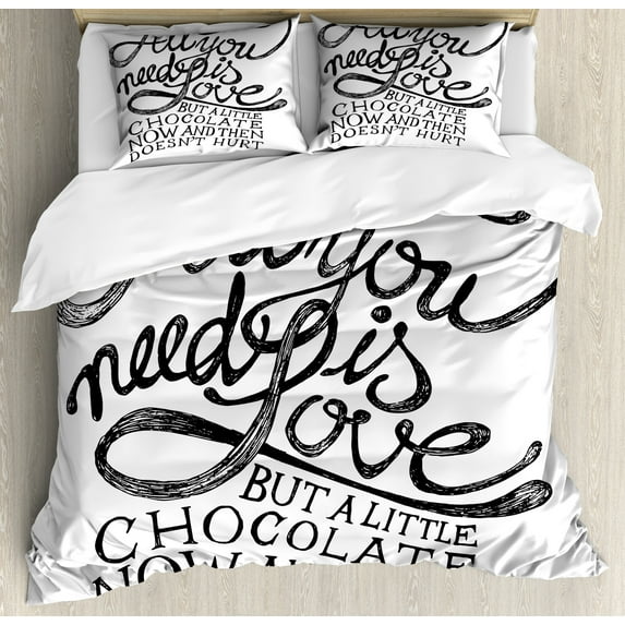 Ambesonne Black and White Duvet Cover Sets, Word, 2-King, White Black