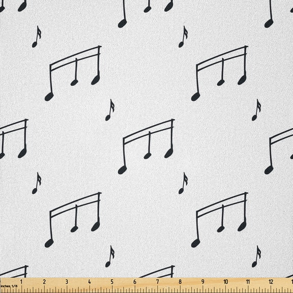 Ambesonne Black and White Fabric by the Yard Microfiber, Musical Notes, 1 Yard, Charcoal Grey