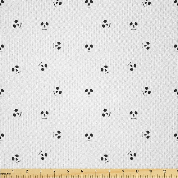 Ambesonne Black and White Fabric by the Yard Microfiber, Skull Art, 10 Yards, Charcoal Grey White