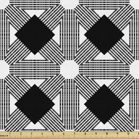 Ambesonne Black and White Fabric by the Yard Upholstery, Art Deco Mosaic, 3 Yards, Charcoal Grey