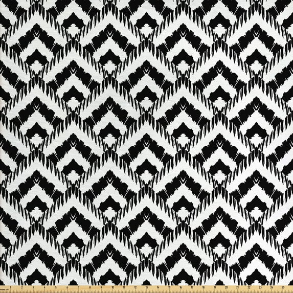 Ambesonne Black and White Fabric by the Yard Upholstery, Chevron Lines, 3 Yards, Black White