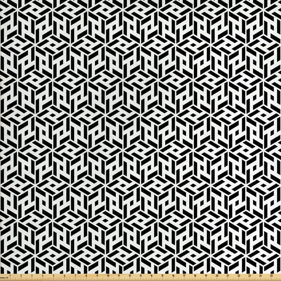 Ambesonne Black and White Fabric by the Yard Upholstery, Cubical Forms, 5 Yards, White Black