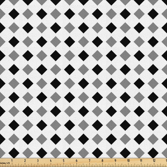Ambesonne Black and White Fabric by the Yard Upholstery, Diagonal Art Square, 3 Yards, Grey