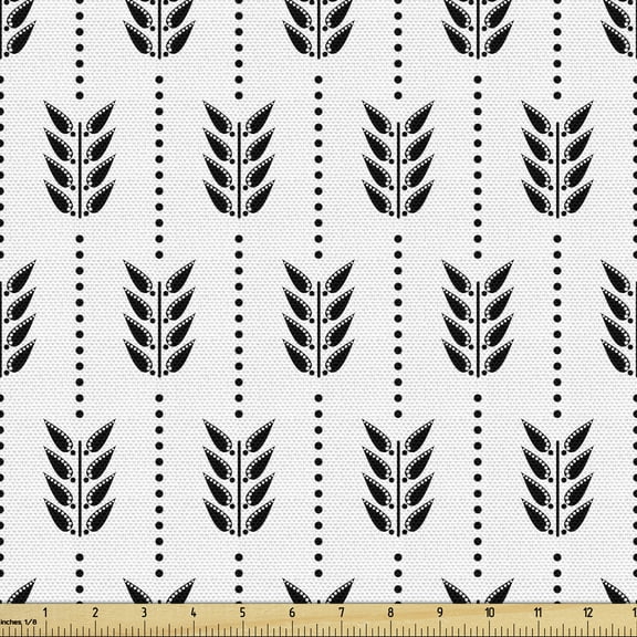 Ambesonne Black and White Fabric by the Yard Upholstery, Dots Foliage Leaves, 2 Yards, White and Black