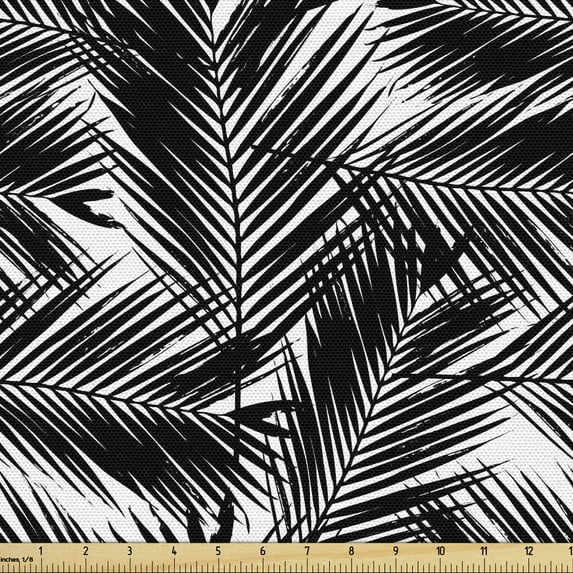 Ambesonne Black and White Fabric by the Yard Upholstery, Fan Palm Leaves, 2 Yards, Charcoal Grey
