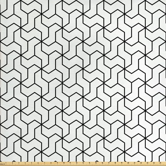 Ambesonne Black and White Fabric by the Yard Upholstery, Geometric Motif, 2 Yards, Black White
