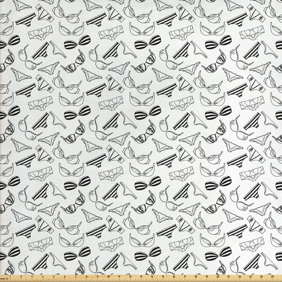 Ambesonne Black and White Fabric by the Yard Upholstery, Lingerie Doodle, 3 Yards, Black White