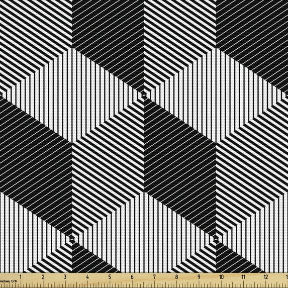 Ambesonne Black and White Fabric by the Yard Upholstery, Monochrome Cube, 5 Yards, Black and White