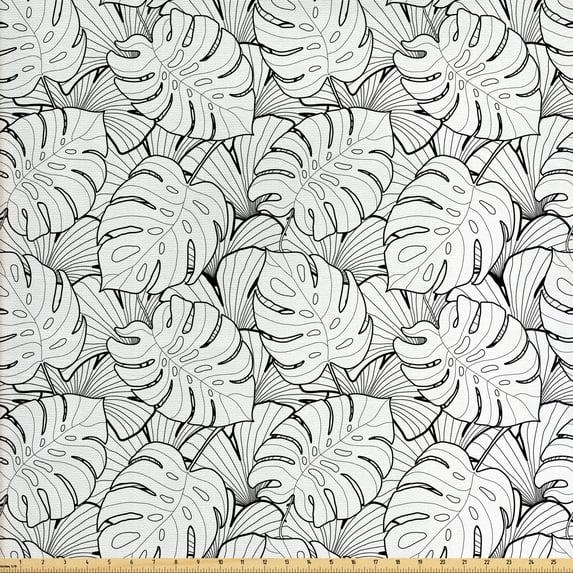 Ambesonne Black and White Fabric by the Yard Upholstery, Palm Leafage, 10 Yards, Black White