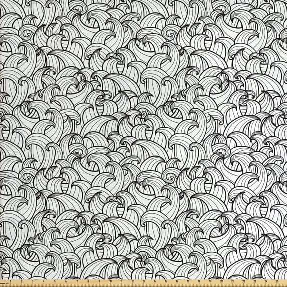 Ambesonne Black and White Fabric by the Yard Upholstery, Sea Storm Waves, 3 Yards, Black White