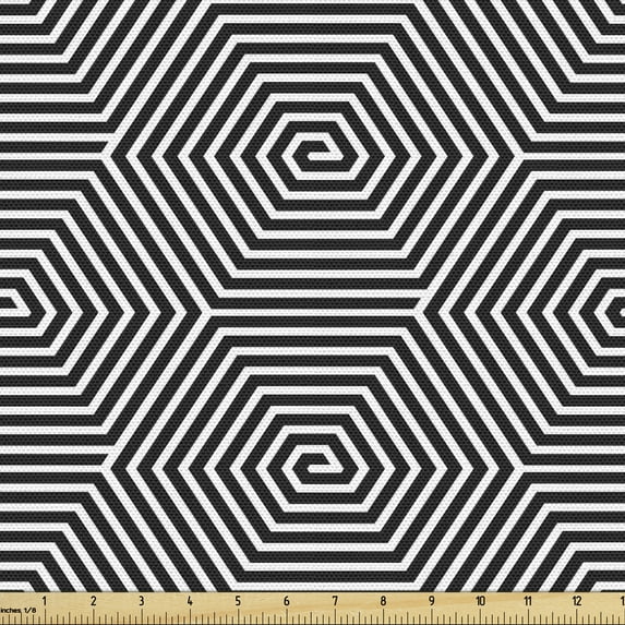 Ambesonne Black and White Fabric by the Yard Upholstery, Spiral Lines, 3 Yards, Black and White