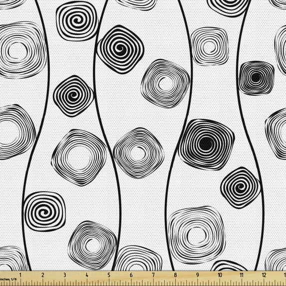 Ambesonne Black and White Fabric by the Yard Upholstery, Spiral Squares Art, 3 Yards, Charcoal Grey