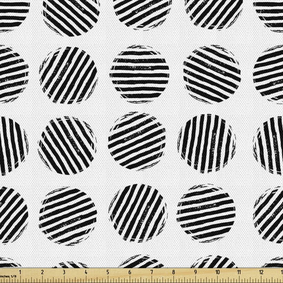 Ambesonne Black and White Fabric by the Yard Upholstery, Striped Rounds Art, 3 Yards, Black and White