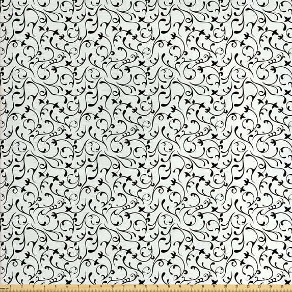 Ambesonne Black and White Fabric by the Yard Upholstery, Vintage Spring, 5 Yards, Coconut Black