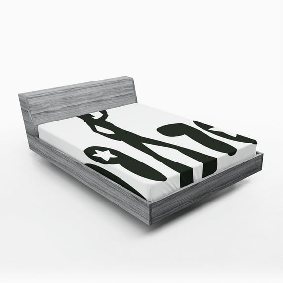 Ambesonne Black and White Fitted Sheet, 70s Woman Retro, Full Size, Black and White