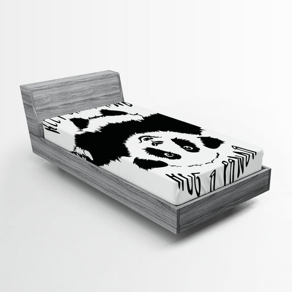 Ambesonne Black and White Fitted Sheet, Animal Mascot, Twin Size, Black White