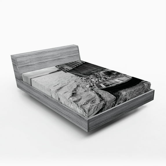 Ambesonne Black and White Fitted Sheet, Fishing Boat, Full Size, Grey